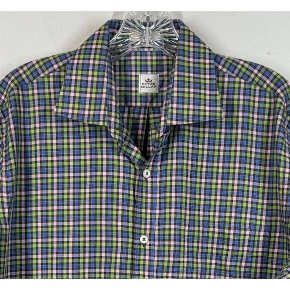 Peter Millar Mens Long Sleeve Gingham Plaid Button Shirt Sz M Check Checkered